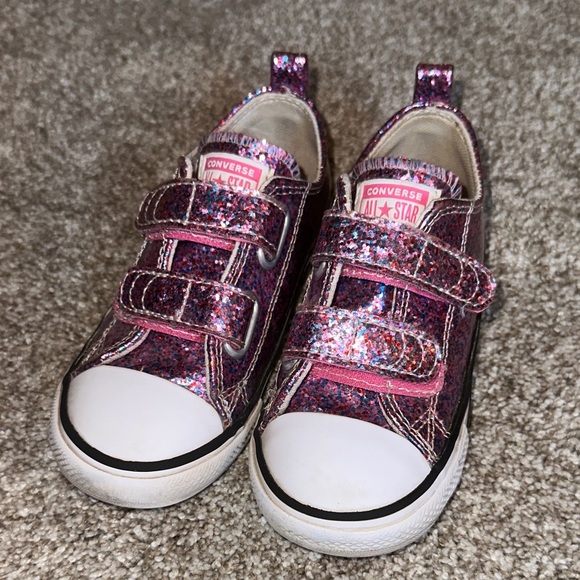 Converse Kids Sparkly Pink & Blue Velcro Sneakers size 9T - Picture 1 of 4